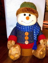 Snowman Gift Box Plush Jingle Bell On Hat Approx 13&quot; Tall Christmas Winter - £16.79 GBP