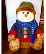 SNOWMAN Gift box   Plush jingle Bell on Hat approx 13&quot; tall  CHRISTMAS W... - £17.65 GBP