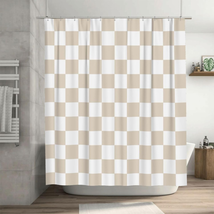 Checkered Shower Curtain, Beige Shower Curtains for Bathroom, Cute Retro Neutral - £19.62 GBP