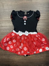 Disney Minnie Mouse Dress 18/24 Months Ruffled 3 Snap Bottoms Bow Black Red Girl - £6.82 GBP