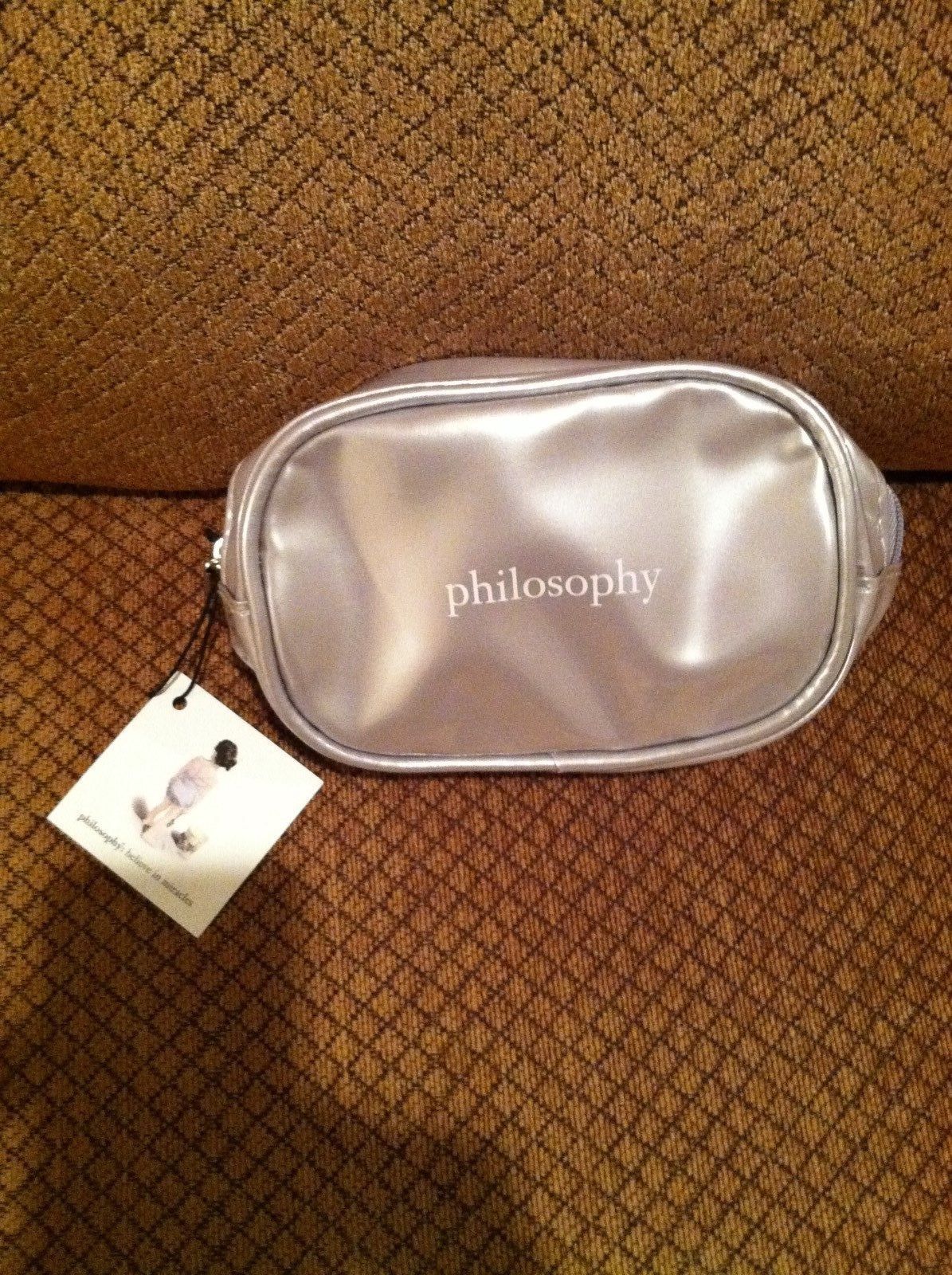 Philosophy  SILVER Zippered Makeup Small Cosmetic /Makeup Bag - $7.91