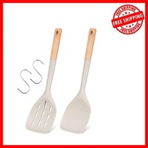Elegant Khaki Silicone Spatula Pair with Ergonomic Wooden Handles for Co... - $241.74 MXN