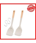 Elegant Khaki Silicone Spatula Pair with Ergonomic Wooden Handles for Co... - $17.89 CAD