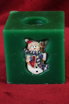 Green Square Christmas Candle w/ Snowman - £3.13 GBP