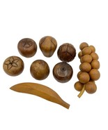 Wooden Fruit Set Carved Wood MCM Boho Decor 8 Pieces Grapes Banana Plus ... - £9.56 GBP