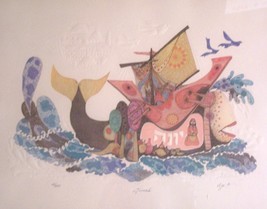 Amram Ebgi S/N Embossed Color Lithograph &quot;Jonah&quot; Israel - £1,547.89 GBP