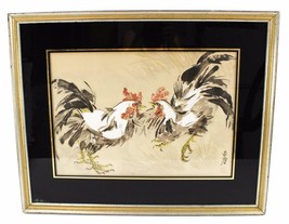 Exceptional Chinese Artist Signed Fighting Cocks Roosters Water Color Framed - £2,999.17 GBP
