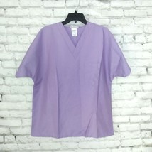 White Swan Fundamentals Scrub Top Unisex M Purple V Neck Pocket Short Sl... - $11.99