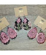 Pink Cottage Floral Embroidered Elegance Silver Teardrop Earring - €12,57 EUR
