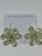 Vintage Genuine Etched Yellow Crystal Drop 925 Sterling Silver Earrings - £27.13 GBP
