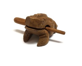 Natural Wooden Croaking Frog Rasp Guiro Tone Block 5&quot; Animal Shaped Figurine wit - £15.57 GBP