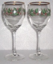 ARCOROC CHRISTMAS HOLLY &amp; IVY LONG STEM GLASS GOBLETS - $56.11