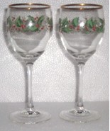 ARCOROC CHRISTMAS HOLLY &amp; IVY LONG STEM GLASS GOBLETS - $56.11