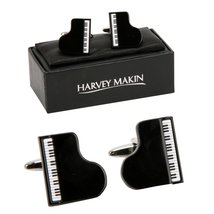 Harvey Makin Rhodium Plated Black Grand Piano Cufflinks in Gift Box - £15.27 GBP