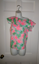 NWT LILLY PULITZER SURF BLUE SO SHELLEGANT ZELDIE ONE SHOULDER TOP XL - $860.39 MXN