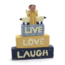 Blossom Bucket Live Love Laugh Angel &amp; Sheep Inspirational Shelf Sitter Figurine - £1.10 GBP
