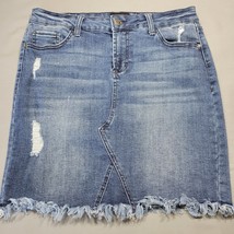 Celebrity Pink Women Skirt Size 7 Juniors Blue Jean Mini Stretch Grunge Rips Zip - £12.10 GBP