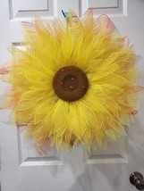 Handmade Deco Mesh Made Sunflower Everyday Wreath 26x26  inches - $55.75