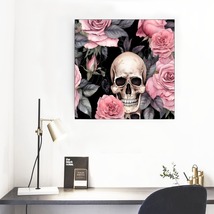 Skull and Floral Framed Mural 16&#39; X 16&#39; Art Piece Wall Art Home Decor - £31.87 GBP