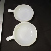Vintage Set of 2 Glasbake White Handled Bowls Textured Milk Lug Handle - £10.50 GBP