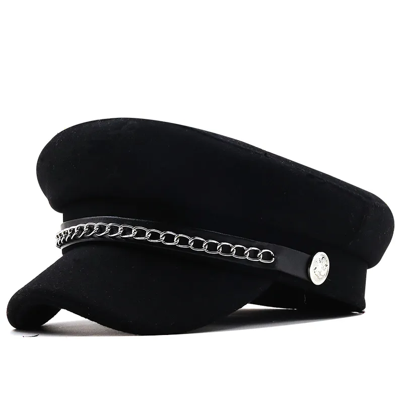 utumn Winter Chain Black  Berets for Women Female Flat Army Cap Salior Hat Girl  - £96.41 GBP