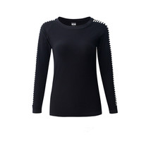 Women Black Super Elastic Jumper Hollow Long Sleeve Tops Sexy Sport Shap... - £15.17 GBP