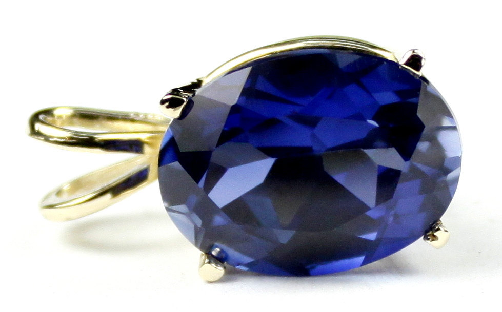 P006, 7ct Created Blue Sapphire, 14KY Gold Pendant