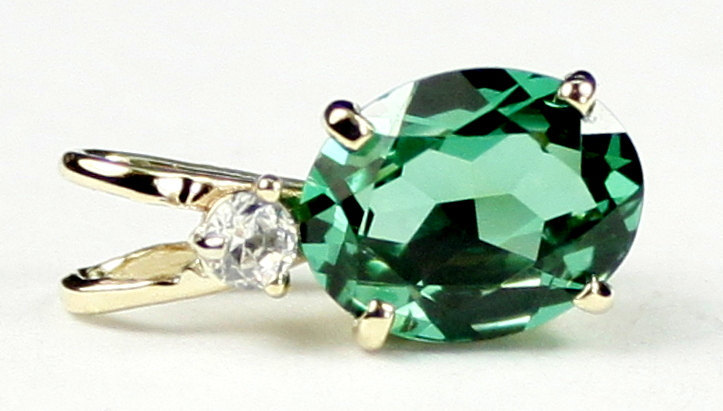 P021, Created Emerald Spinel, 14KY Gold Pendant