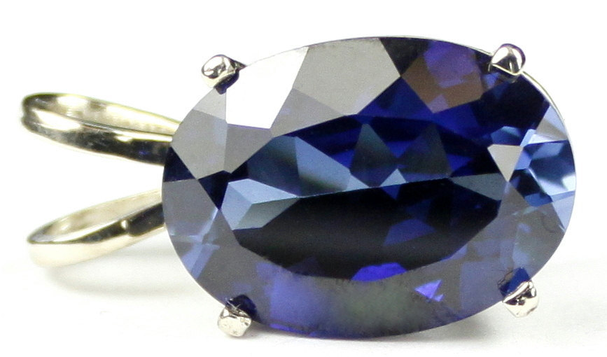 SP084, 18x13mm, 15 ct Created Blue Sapphire, 925 Sterling Silver Pendant