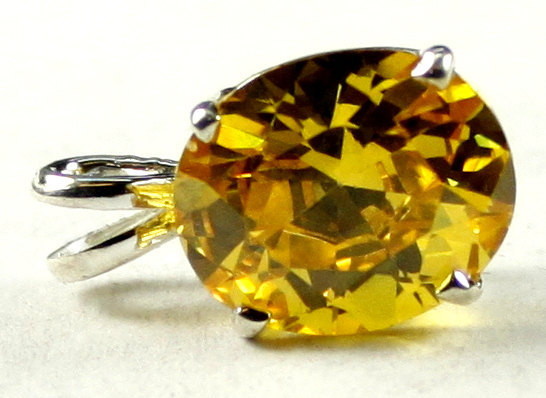 Primary image for SP040, 12x10mm, 6 ct Golden Yellow CZ, 925 Sterling Silver Pendant
