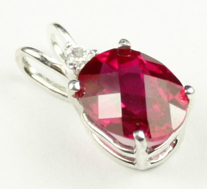 SP020, 10x8mm, 3.3 ct Created Ruby, 925 Sterling Silver Pendant