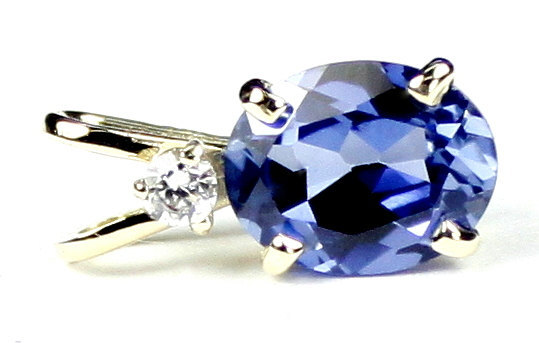 P021, Created Blue Sapphire, 14KY Gold Pendant