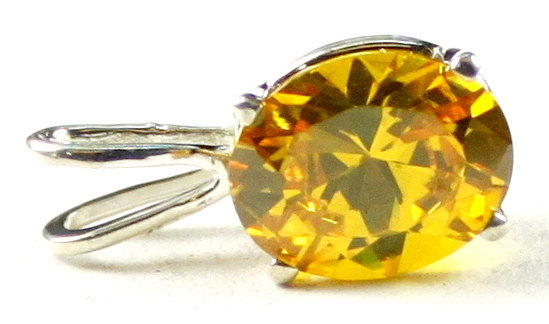 SP002, 10x8mm Golden Yellow CZ, 925 Sterling Silver Pendant - £26.40 GBP