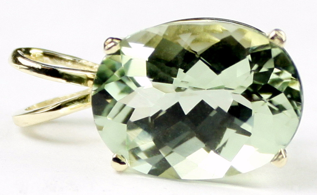 P006, 14x10mm 7ct, Green Amethyst, 14KY Gold Pendant