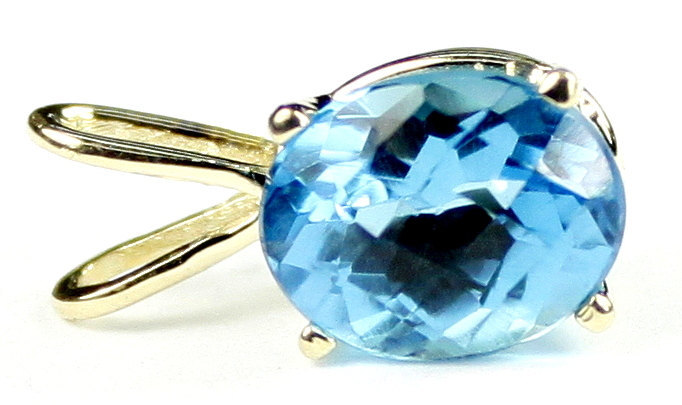 P002, 10x8mm, 3.3 ct, Swiss Blue Topaz, 14KY Gold Pendant