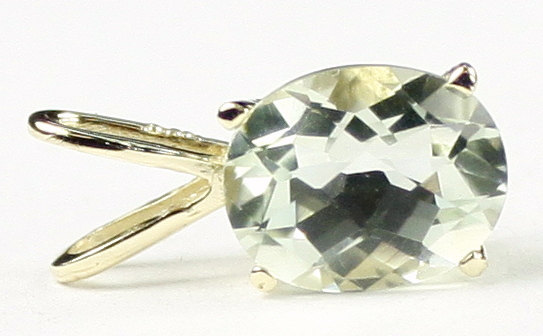 P002, 10x8mm, 3.3 ct, Green Amethyst (Prasiolte), 14KY Gold Pendant