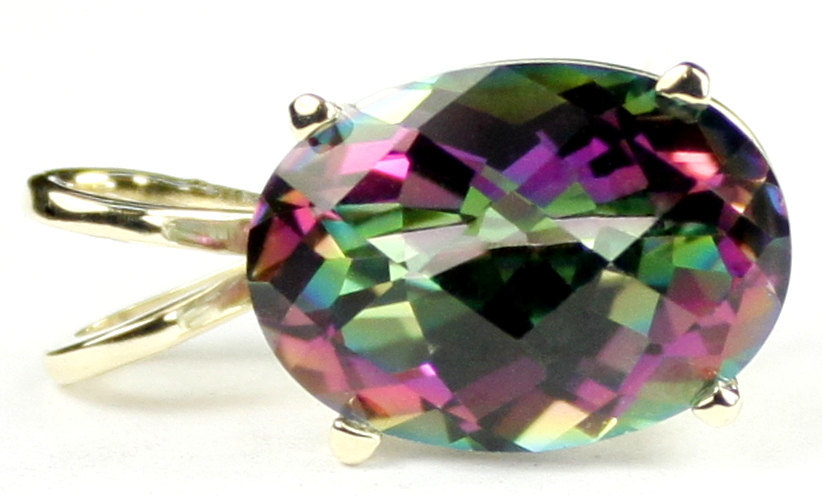 P006, 14x10mm 7ct, Mystic Fire Topaz, 14KY Gold Pendant