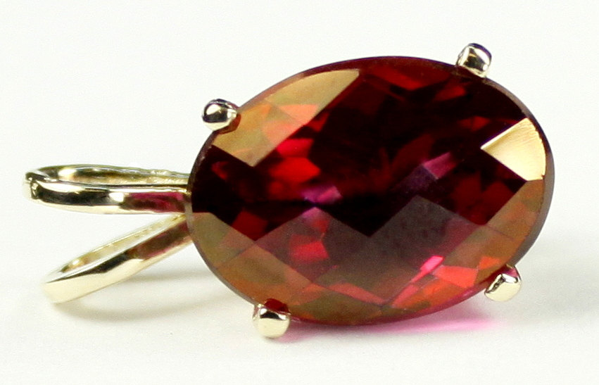P006, 7ct Crimson Fire Topaz, 14KY Gold Pendant