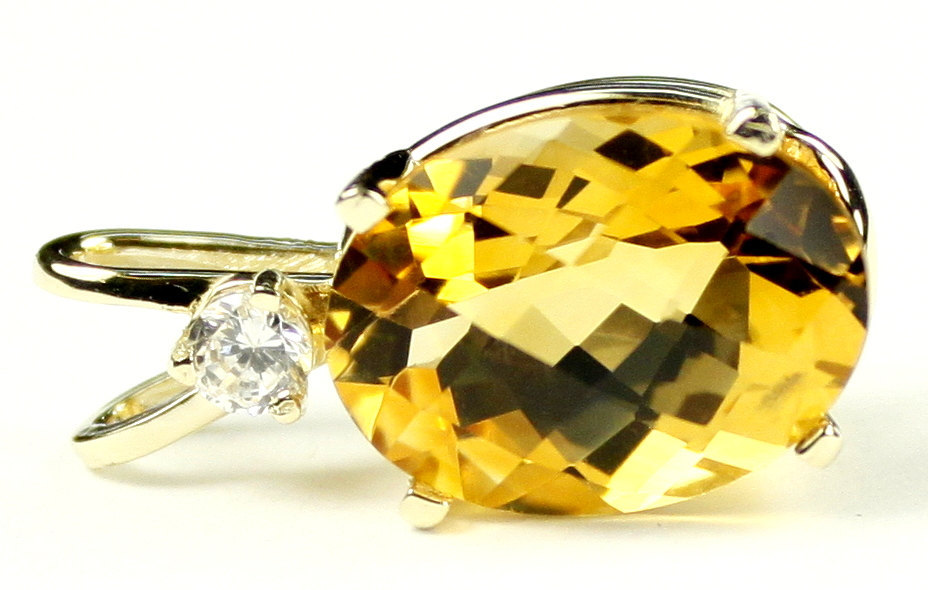 P019, 14x10mm 7ct, Citrine, 14KY Gold Pendant