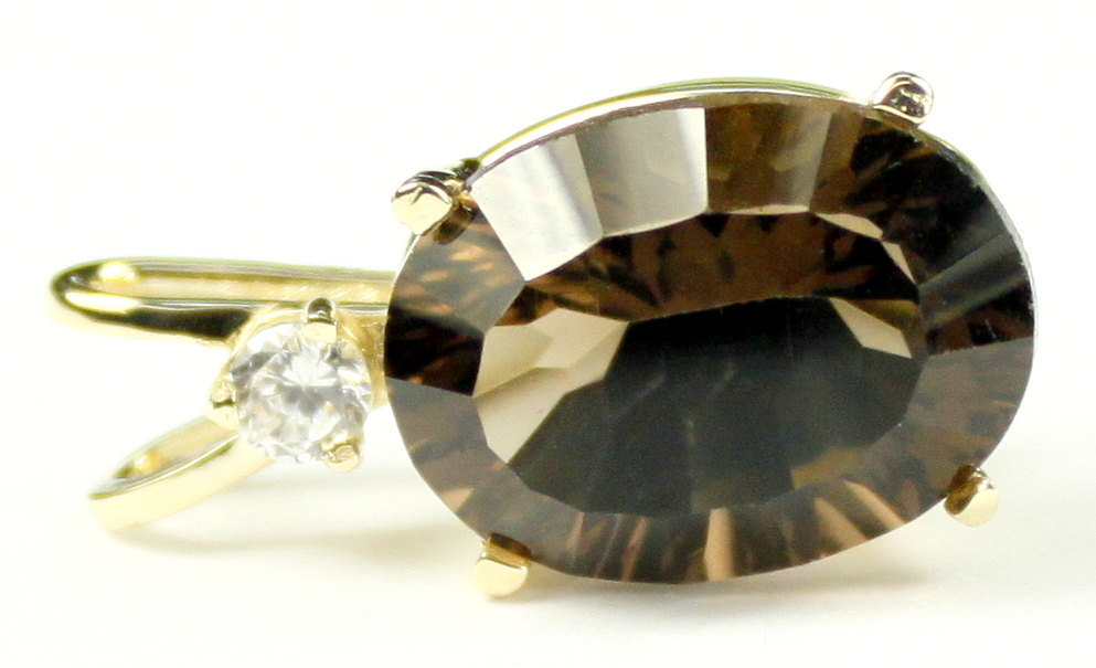 P019, 14x10mm 7ct, Smoky Quartz, 14KY Gold Pendant