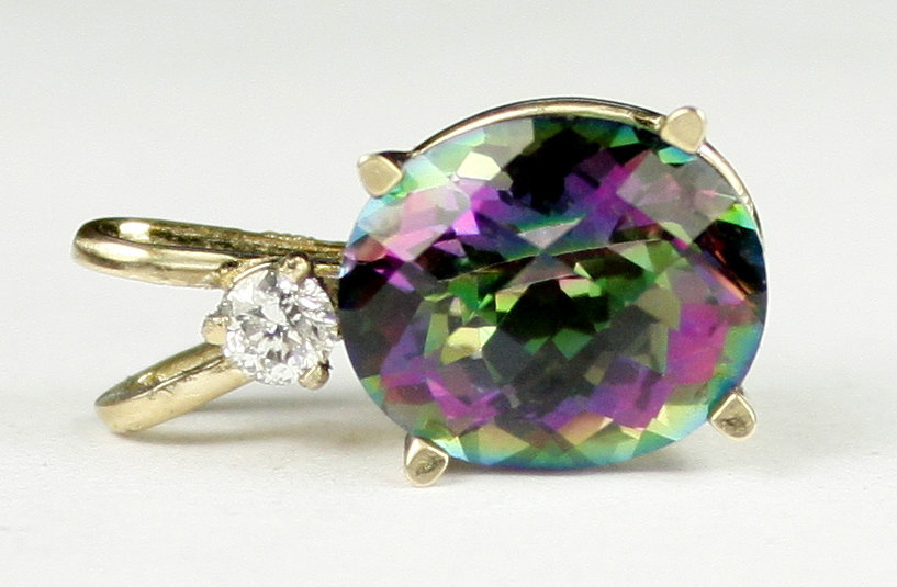 P022, Mystic Fire Topaz, 14KY Gold Pendant