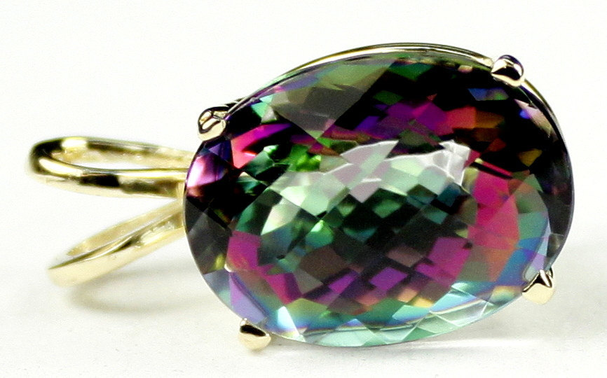 P040, Mystic Fire Topaz, 14KY Gold Pendant