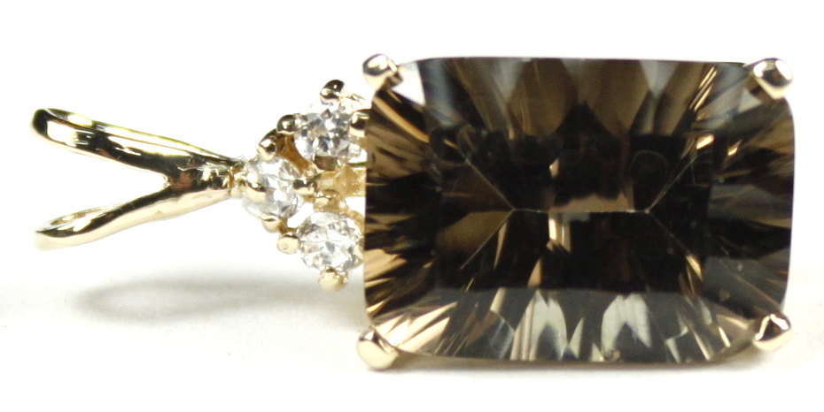 P042, Smoky Quartz, 14KY Gold Pendant