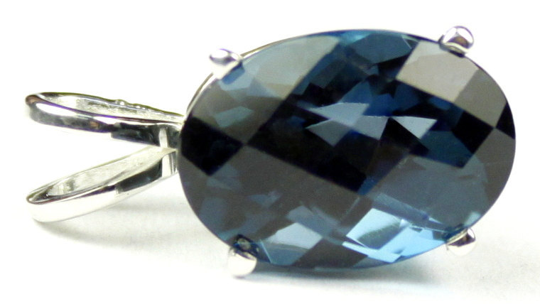 SP006, 14x10mm, 7 ct London Blue Topaz, 925 Sterling Silver Pendant