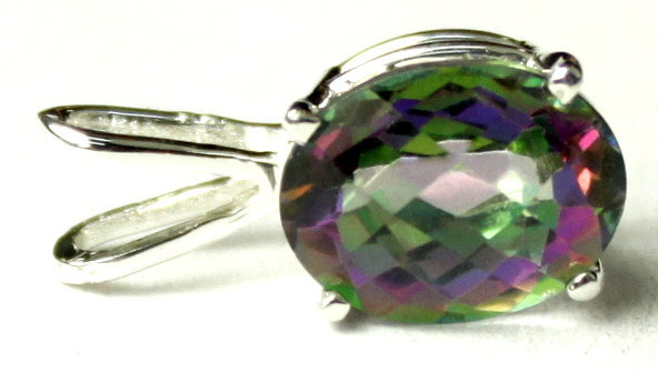 SP002, 10x8mm Mystic Fire Topaz, 925 Sterling Silver Pendant