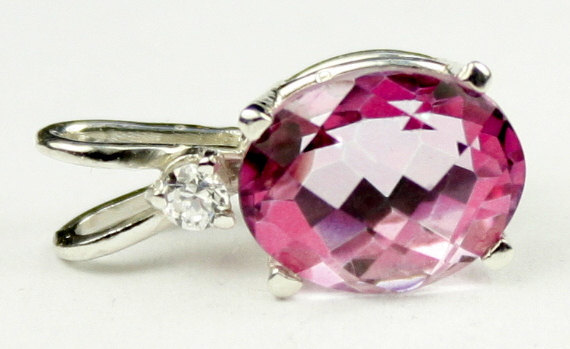 SP020, 10x8mm, 3.3 ct Pure Pink Topaz, 925 Sterling Silver Pendant