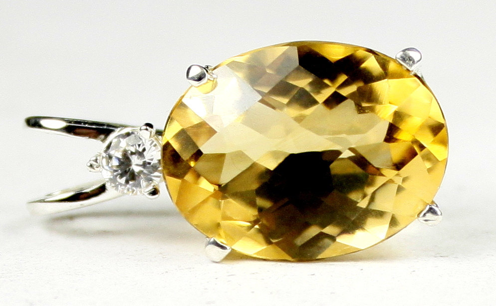SP019, 14x10mm, Citrine, 925 Sterling Silver Pendant