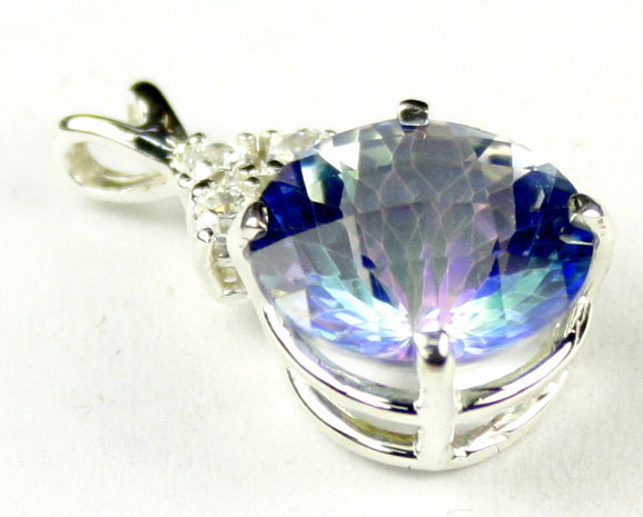 SP087, 12mm, 8 ct Neptune Garden Topaz, 925 Sterling Silver Pendant