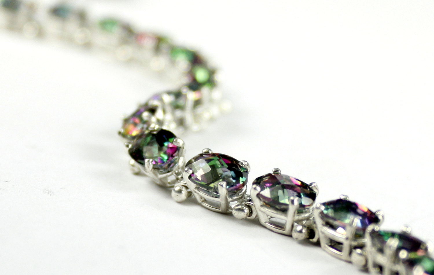 SB001, 8x6mm Mystic Fire Topaz, 925 Sterling Silver Bracelet