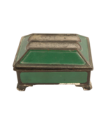 Very Old Lidded Box Green Enamel Wood Interior Japan Footed 3 X 3.5 Inches - $242.12 MXN